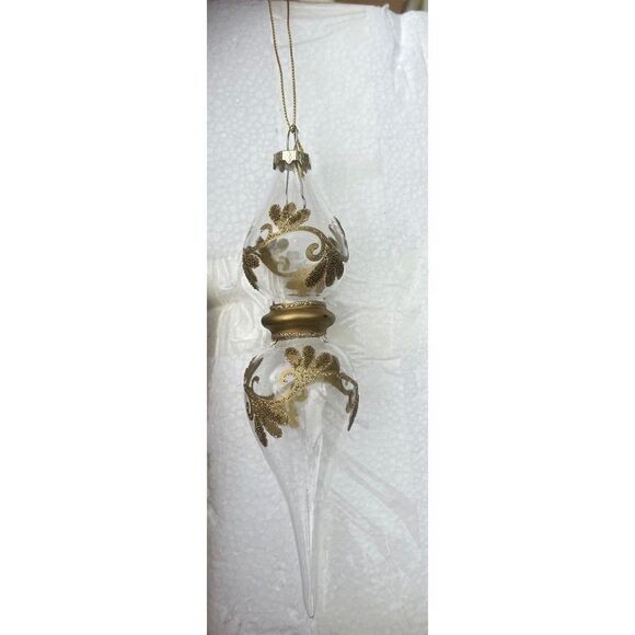 Holiday Lane Evergreen Dreams Clear with Gold-Tone Decal Finial Ornament - Picture 2 of 3